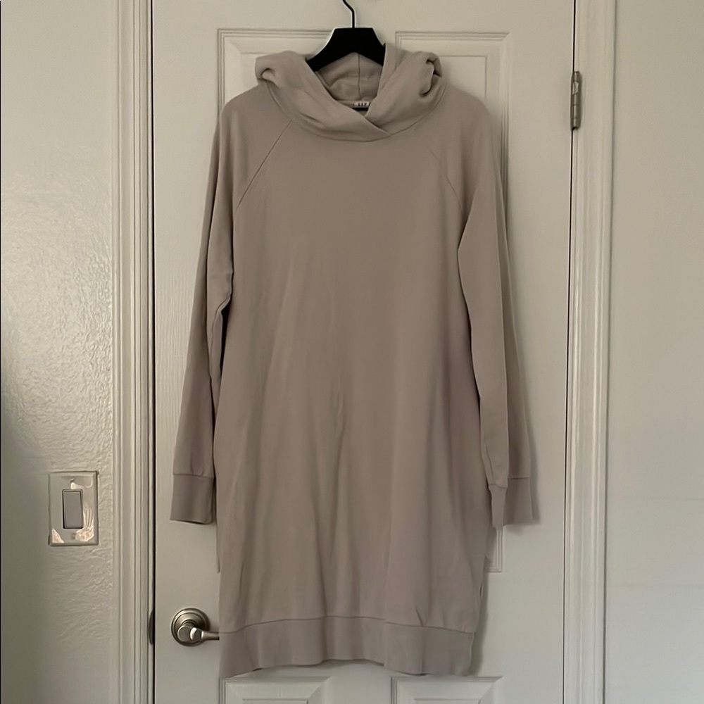 Beige Long Sleeve Hoodie Dress